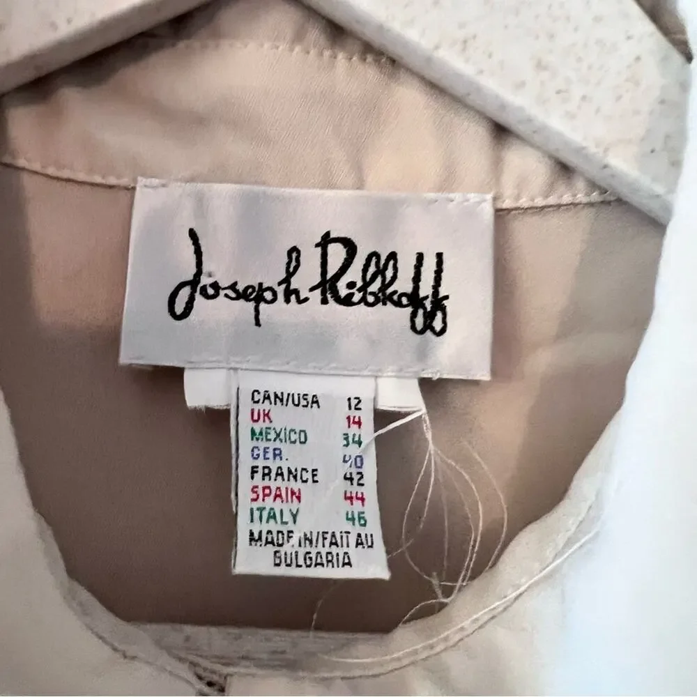 Joseph Ribkoff Collar Sleeveless Side Slit Long Button Down Blouse Ivory 12